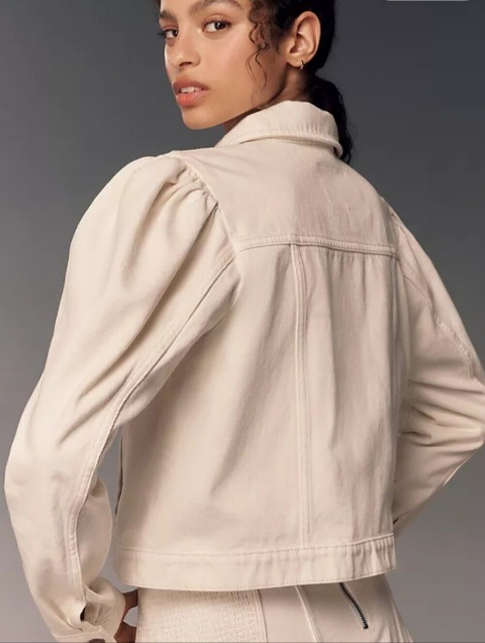 Anthropologie Pilcro White Denim Jean Puff Sleeve Jacket Size Large NEW NWT - Picture 3 of 12